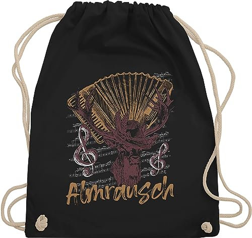 Shirtracer Turnbeutel Rucksack - Kompatibel mit Oktoberfest Tasche - Almrausch Hirsch Tradition Alpen Almerer - Unisize - Schwarz - trachtenrucksack bayrische taschen trachtentaschen bayrisch beutel