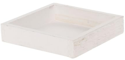 Decpero Holztablett I Dekotablett I Vintage Look I weiß I 14 x 14 x 3 cm I Kerzenteller
