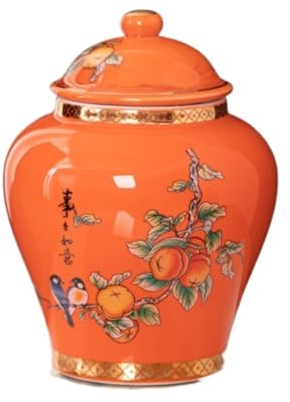 Deko Vase Keramik-Ingwerglas Mit Deckel, Teeaufbewahrung, Dekoratives Wohndekor-Glas, Blaue Und Weiße Landschaft, Runde Keramik Vase mit Deckel