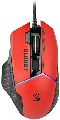 A4tech W95Max Sports Gaming Maus, Optische Kabelgebundene Gaming-Maus, USB 12 000 CPI, 8000 FPS, 250 IPS. 35G, 2000 Hz Ultrapolling (Schwarz/rot)