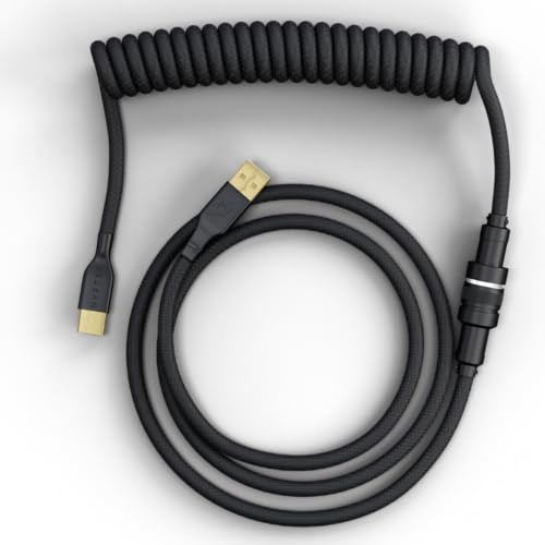 Nyfter - Coiled Cable mit Premium Ummantelung und Aviator Plug mechanisches Spiralkabel mit Abnehmbarem Aviator-Anschluss für Gaming-Tastatur (Black)