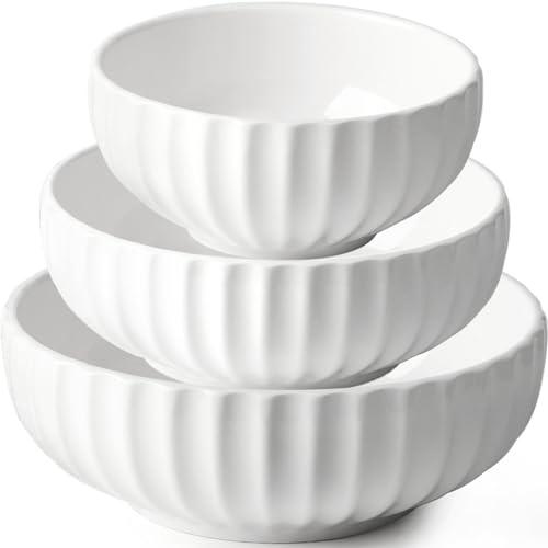 NUTRIUPS Serving Bowls, Nesting Bowls, 84/50/23oz Ceramic Salad Bowl for Cooking Baking, 10/8/6 in Microwavable & Oven Safe, Set of 3