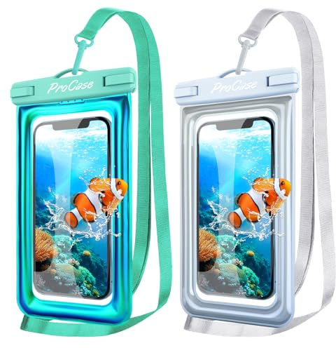 ProCase 2 Stück Schwimmend Wasserdicht Handyhülle,Unterwasser Hülle IPX8 Waterproof Handytasche für 7 iPhone 17 16 15 14 13 Pro Max Plus Air/Galaxy S24 S23 Ultra S22 A54 Weiteren bis 7 Zoll