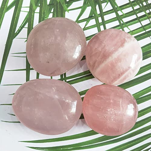 JALYKA 4 Uds. De Piedra de Palma de Cristal Rosa Natural, Cuarzo Rosa, Piedra de preocupación, Piedra en Forma de estrés for la ansiedad, Adornos de colección