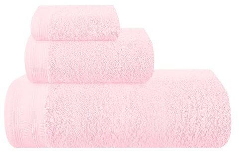 MALLONI HOME Ultra-weiches 3er-Pack Baumwoll-Handtuch-Set, enthält a übergroße Badetücher 70 x 140 cm, a Handtücher 40 x 60 cm und a Waschbetten 30 x 30 cm, Rosa