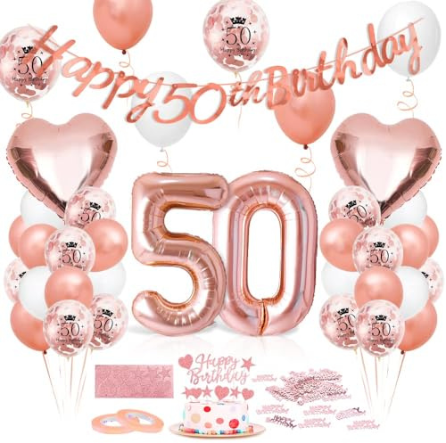 Luftballon 50. Geburtstag Roségold - Deko Set Mit Riesen Folienballon Zahl 50, Happy Birthday Ballon Für Frauen