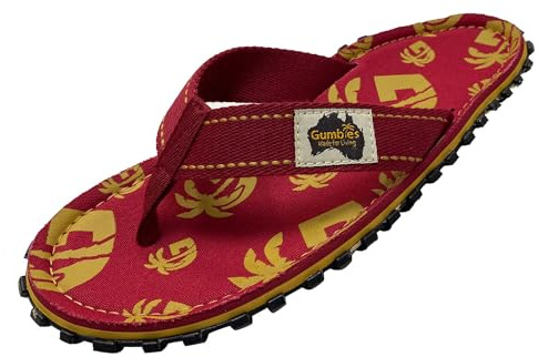 Gumbies Originals Rot - Flip Flops aus recycelten Materialien - profilierte Sohle aus wiederverwerteten Autoreifen, weiches Fußbett aus Canvas-Baumwolle, bequemer Baumwoll-Zehensteg - Red Multi G, 45