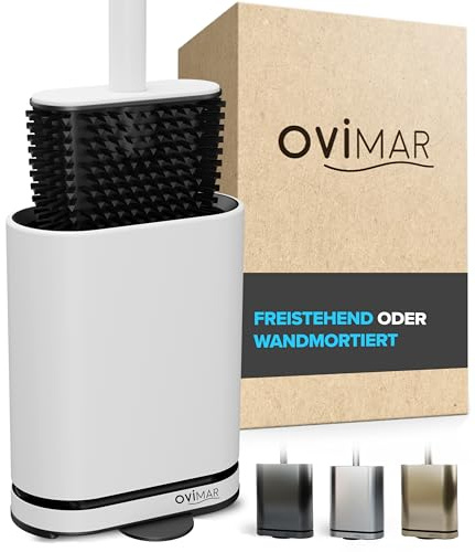 Ovimar Oppdal toalett | vit | Silikon Klobürste | WC Bürste med Belüftung | Edelstahl | abnehmbare Tropfschale | nur 6 cm breit | stehend Oder Wandbefestigung im Badezimmer
