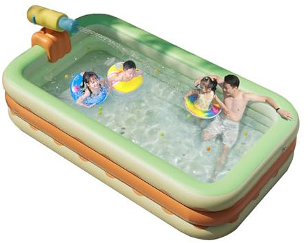 ZJchao Family Paddling Inflatable Swimming Pool, 1.5M Outdoor Garden Pool for Family, Family Fun Lounge Pool, Rectangular Paddling Pool, PVC Blowing Swimming Pool (#2)