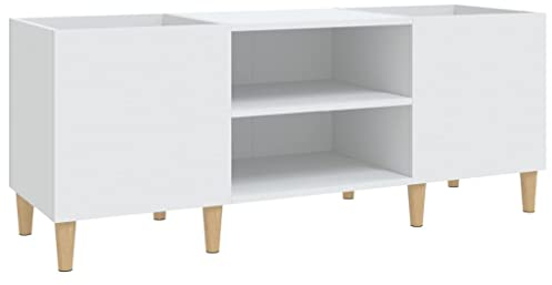 SDWEHO7 Plattenschrank mit 2 Schränken und 2 offenen Fächern, Schallplatten Aufbewahrung Regal, Schallplattenschränke, Schallplattenregal, Weiß 121x38x48 cm