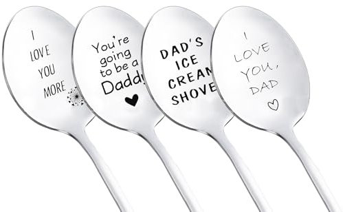 Acpetdr 4 Pack Personalised Spoon, Personalized Engraved Coffee Tea Spoons, Customized Stainless Steel Spoons for Gifts Father's Day Anniversary Birthday