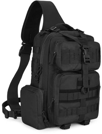 Explokit Tactical Sling Bag Mens One Strap Shoulder Backpack Fly Fishing Bag EDC Crossbody Chest Pack for Outdoor Hiking Cycling Traveling (#01-Black)
