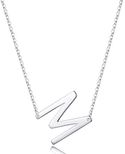 TINGN Buchstaben M Kette Damen Silber 925, Seitwärts Großen Initial Halskette Kette mit Buchstaben Anhänger S925 Sterling Silberkette Schmuck Personalisierte Geschenke für Frauen Mädchen Mama