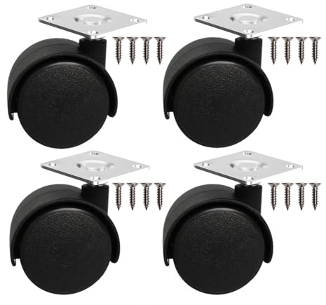 Dalyndar 3,8 cm Möbelrollen, Ersatzrollen für Wagen, Schreibtisch, Tisch, Schublade, Schrank, Holz, Aufbewahrungsbox, Set mit 4 kleinen Nylon-Plattenrollen mit Edelstahlschrauben