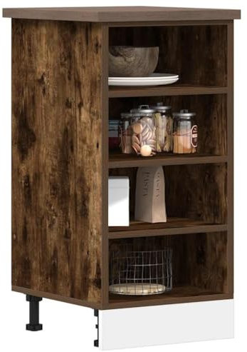 WIFESE Unterschrank Küchenunterschrank Küche Organizer Geräumiger Küchenschrank mit Viel Stauraum Aufbewahrungsschrank Räuchereiche 40x44,5x81,5 cm Holzwerkstoff