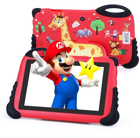 2025 Tablet for Kids, Tablet for Kids 3-7, 7 Inches Kids Tablets, Android 13 1st Generation Toddler Tablets, HD 1024 * 600 Screen Display, Iwawa Pre-installed, Learning for boys Girls Red