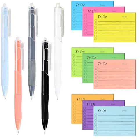 9 Blöcke Selbstklebende Haftnotizen, 450 Blätter To Do Liste Sticky Notes mit 5 Stiften (0.5mm) – Farbige Notizzettel, Stark Haftend, 10 x 7 cm – Ideal für Büro, Schule, Zuhause