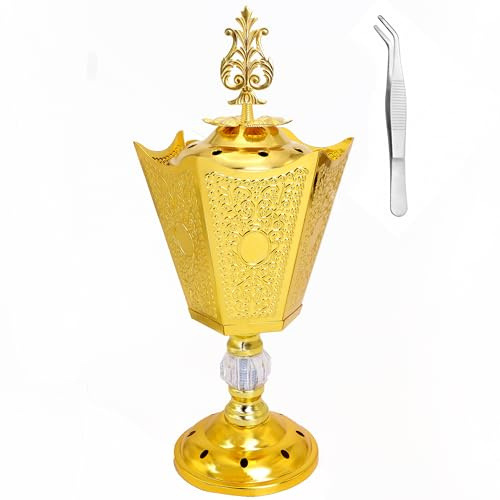 BEYLAB rökelsebrännare, frankincense kolrökelsestativ, bakhoor brännarhållare, idealisk för aromaterapi, yoga och spa, hem och kristen kyrkorökelsekärl (guld-sex hörn)