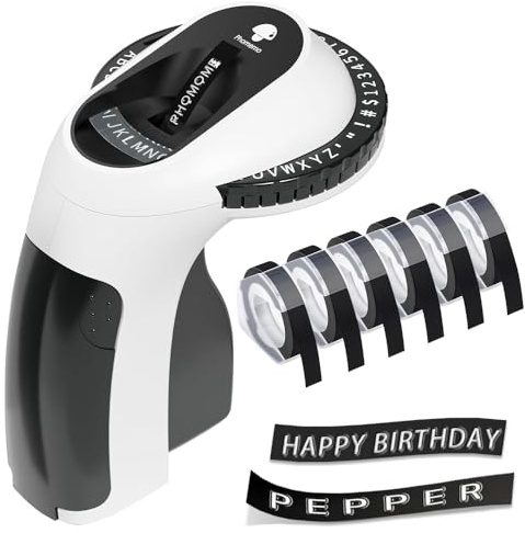 Foreverup Étiqueteuse de Gaufrage, Machine à Étiquettes en Relief avec 6 Rubans d'étiquettes, 3D Imprimante Etiquette, E975 Etiqueteuse Autocollantes pour Maison,Cuisine,Bureau,Cadeau DIY