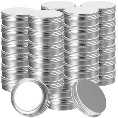 50-Pack Silver 1 oz Aluminum Tin Jars with Screw Lids – Refillable Cosmetic Containers for Lip Balm, Creams, Candles & DIY Crafts