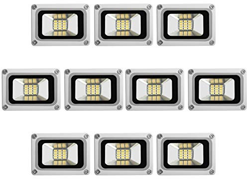 Confezione da 10 proiettori LED da 10 W, IP65, impermeabili, 800 lm, 6500 K, luce bianca fredda, per lavori di sicurezza esterni, riparazione auto, cortile, parco, patio, laghetto, parcheggio, CC 12