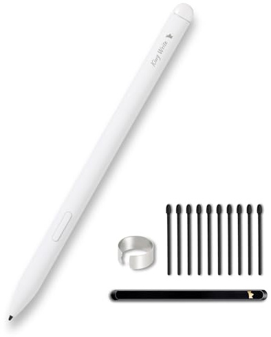 King Write MR05 EMR Stylus Pen for Kindle Scribe & Remarkable 2, White | Battery-free EMR stylus with digital eraser, 4096 pressure levels, palm rejection and 10 replacement tips.