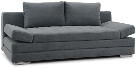 Hygger Barni Schlafsofa mit Bettkasten - 3 Sitzer Sofa mit Bettfunktion Inkl. Armteilverstellung - Schlafcouch mit Stabile Sitzqualität, Liegefläche 145x202 cm (Mikrofaser Simples, Dunkellgrau)