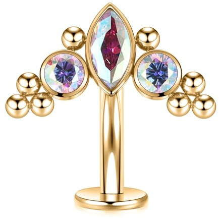 AROWRO Navelpiercing G23 titan flytande navel piercing 14 g piercing navel innergänga navelring barbell, 14G 10mm, Titan, Kubisk zirkonia