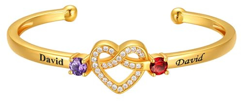 Custom4U Personalisierte Loveknot-Armbänder für Damen Gold/Silber Armreif mit Namen&Geburtssteinen, Offenes Armband für Mama&Tochter, Funkelndes Zirkonia-Schmuckgeschenk für Brautjungfer, Geburtstag