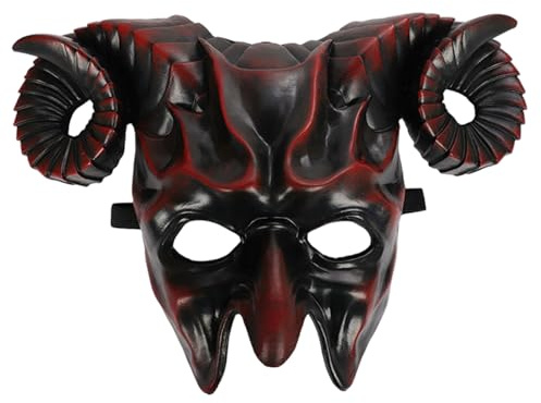 Grtheenumb Masque de démon, masque de diable effrayant 3D demi-visage corne chèvre monstre démon Halloween costume pour Pâques Halloween Cosplay Party