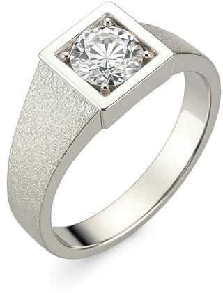 Stfery Gefrosteter Siegelring Platin Damen, Verlobungsring mit Moissanit Echtgold Schmuck Gr.57 (18.1)