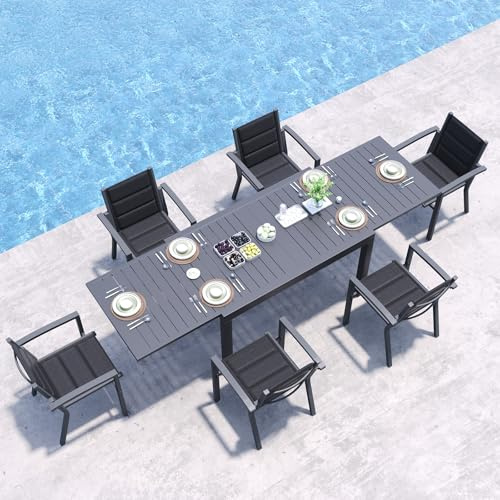 JUMMICO Garten Balkon Möbel Set Aluminium Leichtgewicht Stapelbare Stühle mit Textilpolster Stabil und Einfach Montiert,6 Personen Set