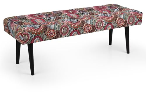 MG Design Gepolsterte Sitzbank 45 x 120 cm – Polsterbank mit Buntem Ethno-Muster, Sitzbank Schlafzimmer Wohnzimmer Flur, Holzbeine