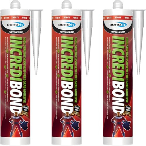 Bond It INCREDIBOND Grab Adhesive 3 Pack x 285ml White – Extra Strong Solvent Free Instant Grab Construction Adhesive for Wall Panels, Skirting Board, Wood, Concrete Interior Exterior