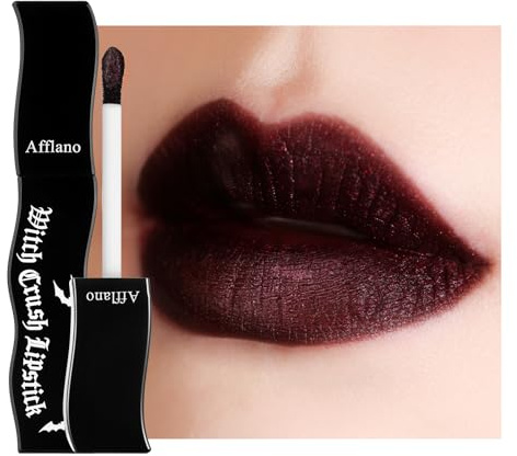Afflano Rossetto goth nero metallizzato, lucidalabbra multicolore nero e rosso, rossetto cromato gotico rosso nero, rossetto rosso scuro a lunga durata, impermeabile, per vampiro, Halloween, trucco