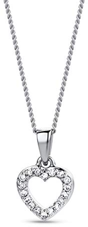 OROVI Damen Halskette mit Diamant herzkette Weißgold Kette 9 Karat (375) Brillanten 0.05ct