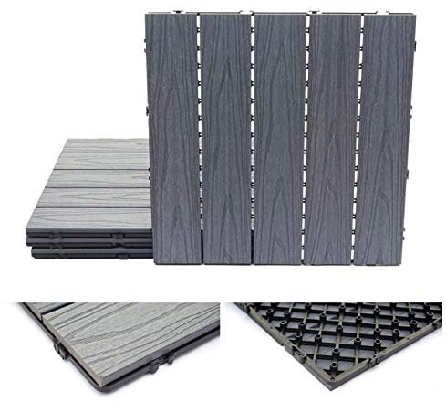 Mendler WPC HWC-E21 - Baldosa de Suelo, Aspecto de Madera, para balcón/terraza, Estructura 3D, Lineal, revestida Gris