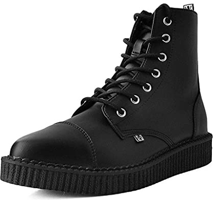 T.U.K. Black TUKskin Pointed Lace Up Creeper Boots for Men & Women, 7 Eye Low Platform Boot, US 8 Women/6 Men