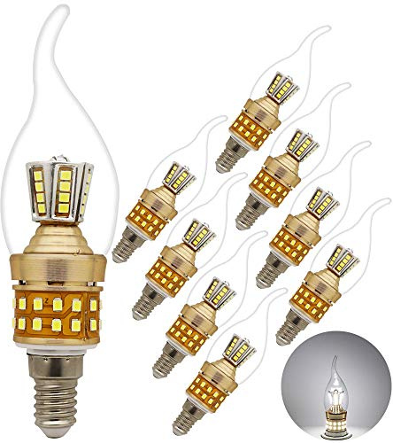 Chao Zan 8 Stück -E14 LED Lampe 9W LED Leuchtmittel statt 80W Halogenlampe, C35L 850lm Weißes Licht 6000k Birne 270° Abstrahlwinkel Energiesparlampe,Nicht-dimmbar
