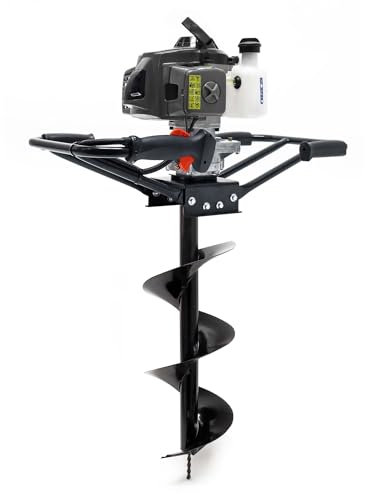 Wiltec Set Benzin Erdlochbohrer 2 Personen mit 300 mm Bohrschnecke, 2,2 kW 3 PS 63,3ccm Pfahlbohrer Pflanzenbohrer