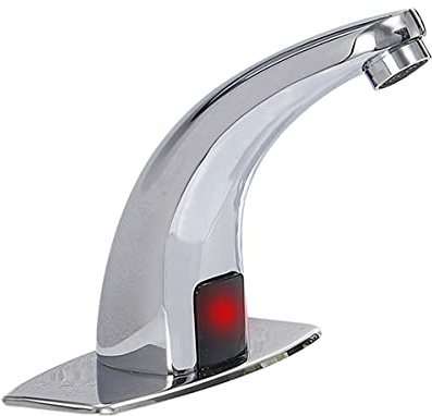 Bathroom Sink Faucet Touchless Temperature Automatic Sensor Commercial Deck Mount Solid Brass Motion Activated Bath Tub Lavatory Basin Vanity Aerator One Hole Brass Mixer Tap Touch-Free Chrome