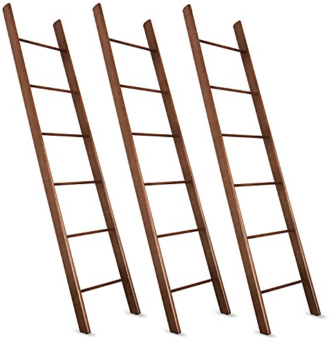 Staboos 3er Set Handtuchhalter Massivholz Buche, Holzleiter nussbaum | Stabil bis 10 kg, splitterfrei Deko Handtuchleiter & Kleiderleiter für Handtücher, Decken & Kleidung, Wasserlack