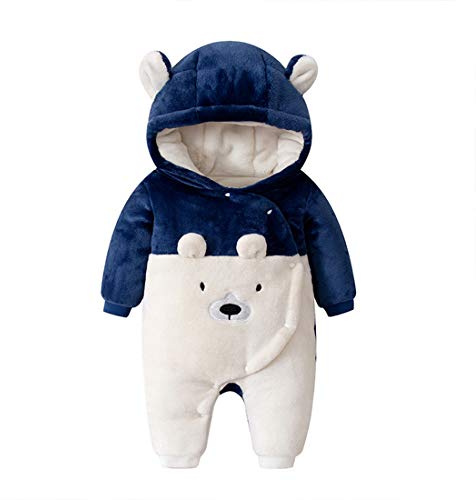 Verve Jelly Baby Jungen Mädchen Overall Vlies Strampler mit Kapuze Langarm Spielanzug Neugeborene Spieler Winter Body Schlafanzug Jumpsuit Babykleidung, 0-3 Monate