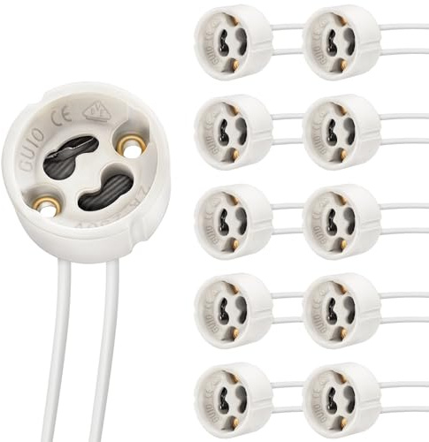 DiCUNO Douille GU10 en céramique, Connecteur à ampoule 0,75 mm², Lot de 10 | Résistante à la chaleur 600℃, Max 250V 300W, Fils silicone 15cm, Support de lampe pour ampoules LED GU10
