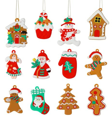 DERAYEE Ornamento Pan Zenzero Natale,12 Pezzi Omino Pan Zenzero Pendenti Natalizio,Decorazioni per Albero di Natale