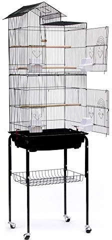 HUOLE Vogelkäfig Wellensittichkäfig Nymphensittiche Fink-Papageien-Käfig mit Vogeltreppe,Vogelkäfig Wellensittich Kanarien Käfig mit Ständer (46 * 35,5 * 158,5 cm)
