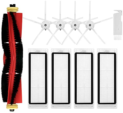 SONGRUI Pièces de rechange compatibles avec Roborock E4, E5, S4, S4 Max, S5, S5 Max, S6, S6 MaxV pour aspirateur robotique avec 1 rouleau, 4 brosses rotatives latérales, 4 filtres HEPA