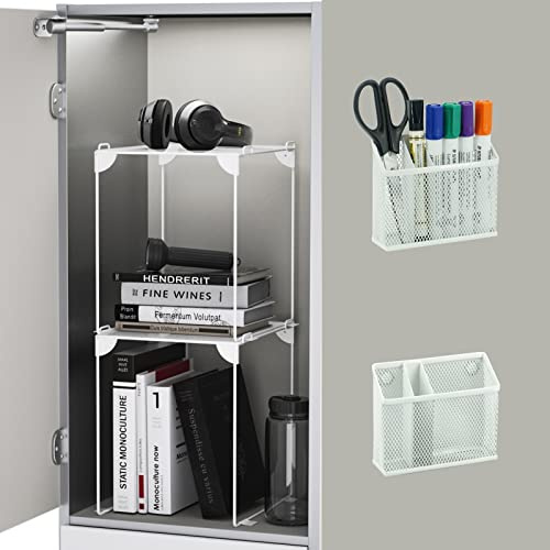 Neudeoc Spind-Organizer und Zubehör-Set, inklusive Netz-Spindregal und magnetischem Stifthalter, geeignet für Schule, Arbeit, Küche und Bad, 4 Stück, Weiß