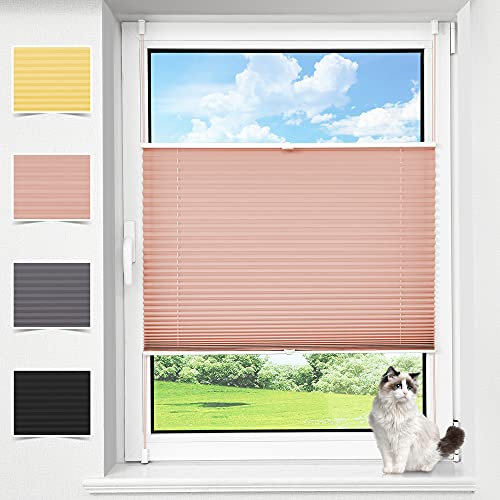 HOMEDEMO Plissee Klemmfix ohne Bohren Jalousien, Ziegel Rot, 90x100cm(BxH), Plisseerollo Fensterrollo mit Klemmträger, Faltrollo Klemmrollo Sicht-und Sonnenschutz Rollos für Fenster & Tür