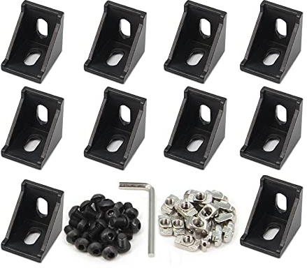 Befenybay 10PCS Extrudiertes Aluminiumprofil 3030 Eckhalterung rechtwinklig mit Schrauben für 8-mm-Schlitz-Aluminium-Extrusionsprofil der Serie 3030 (3030-Schwarz-10 mit Schrauben)